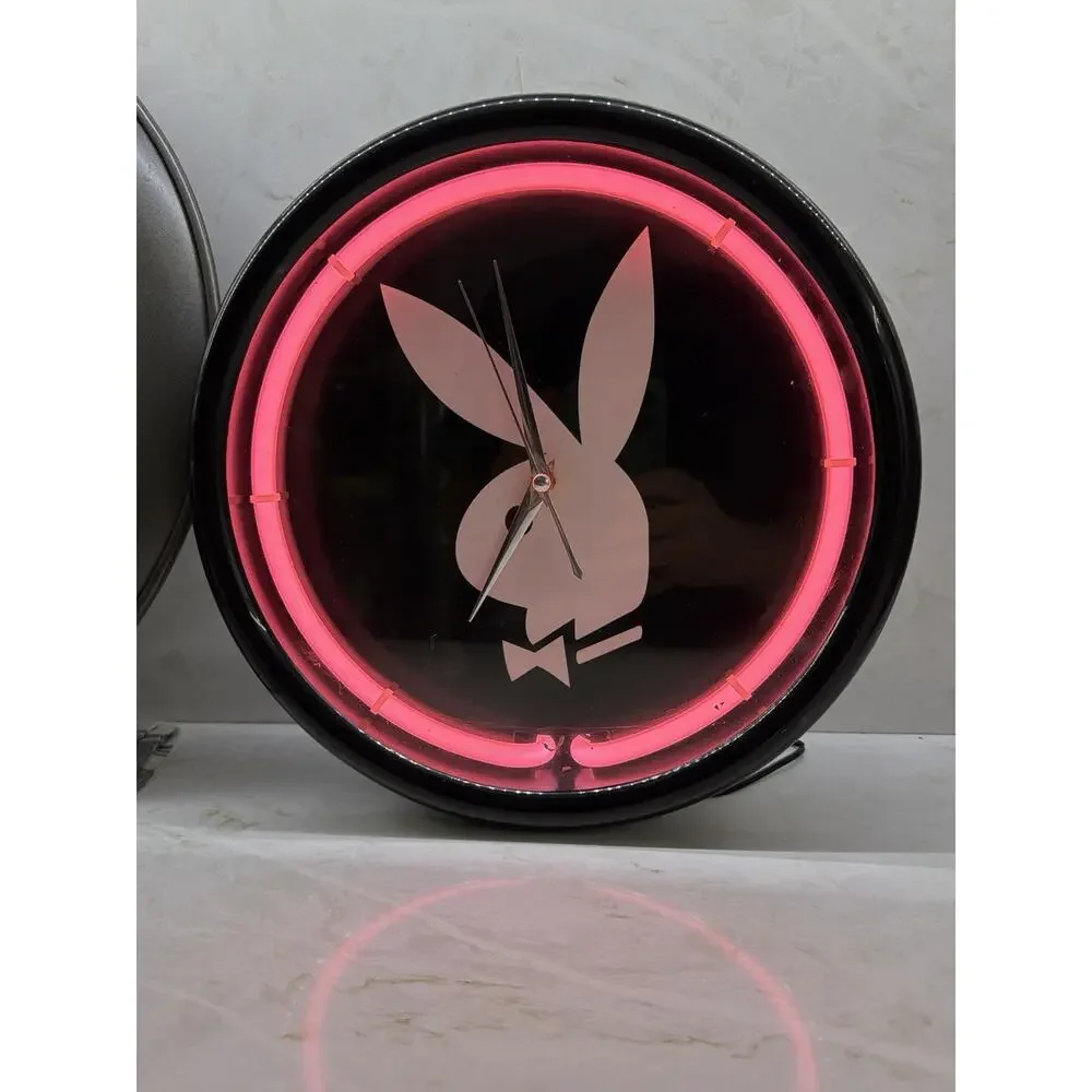 Vintage 12” Playboy Bunny Neon Pink Light Clock Works Tested Working 2000’s Y2K